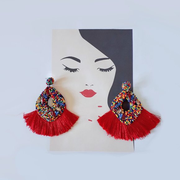 **Sold** NWOT C&C California beaded & crystal drop earrings - Picture 2 of 7